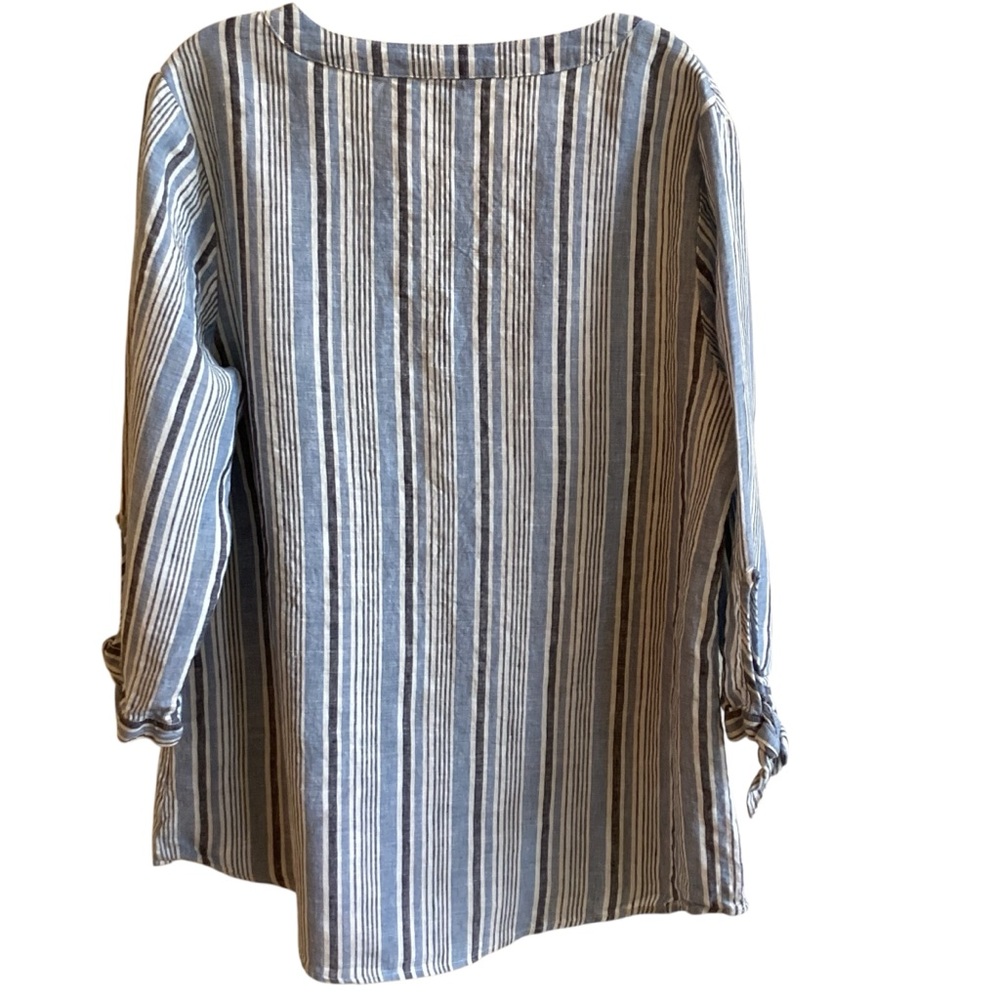 Ellen Tracy Blue Striped 100% Linen Tunic Pearl Zip size 1X - Picture 4 of 4